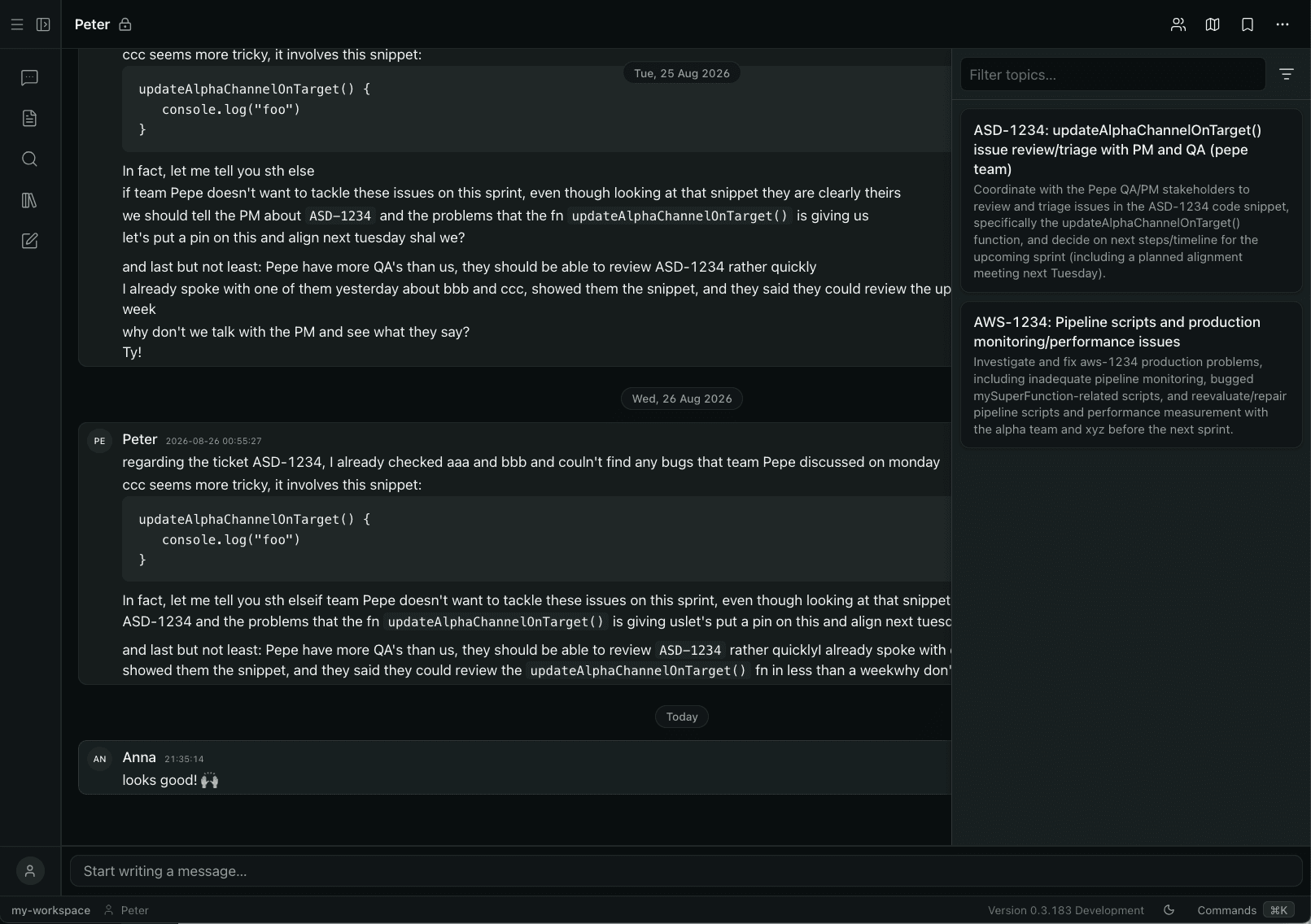 The semantic minimap of a Tamarind conversation alongside a panel of related suggestions.