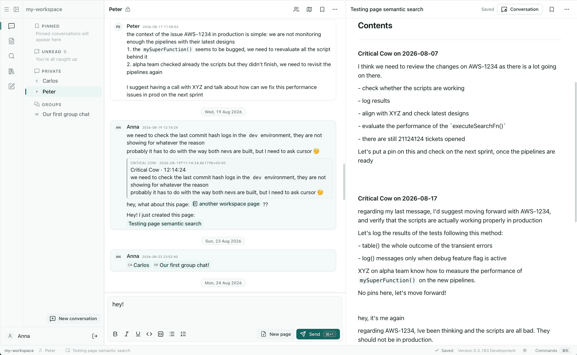 Tamarind's split view with a document on one side and the team conversation on the other.